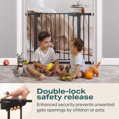 Adjustable Baby Gate for Stairs (29.7-40.6") - Award-Winning Dog Gate for Doorways with Pressure-Mounted Auto-Close Design, Indoor Safety Child Gate Featuring Convenient Walk-Through Door, Black