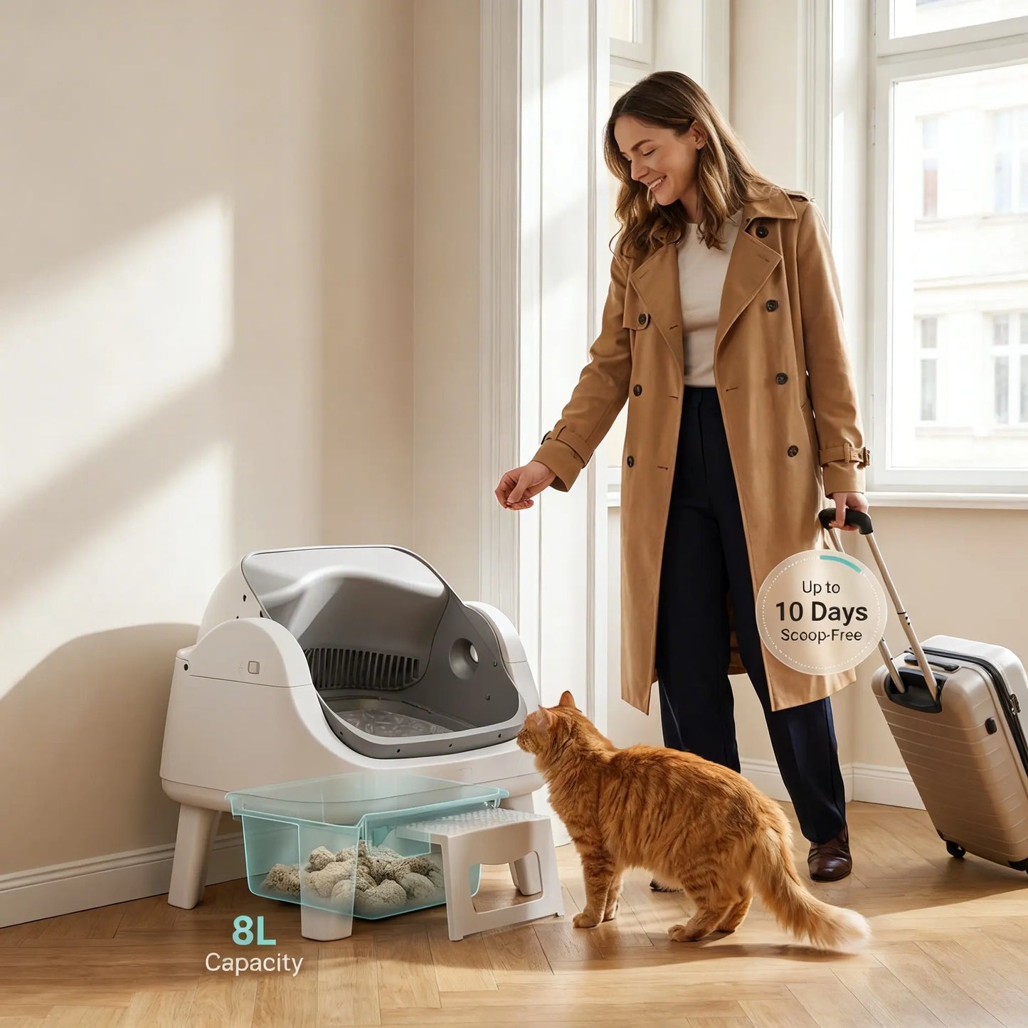 Petpivot Autoscooper 12 Lite Open Top Self-Cleaning Cat Litter Box with Advanced Safety Sensors and Accessible Design for Senior Cats