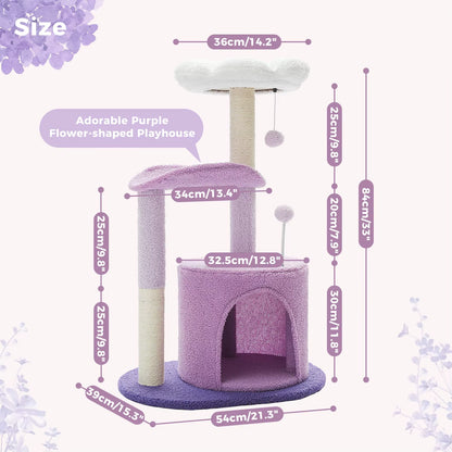 Cactus-Inspired Indoor Cat Tree with Curved Perch, Removable Top Bed, and Integrated Scratching Post