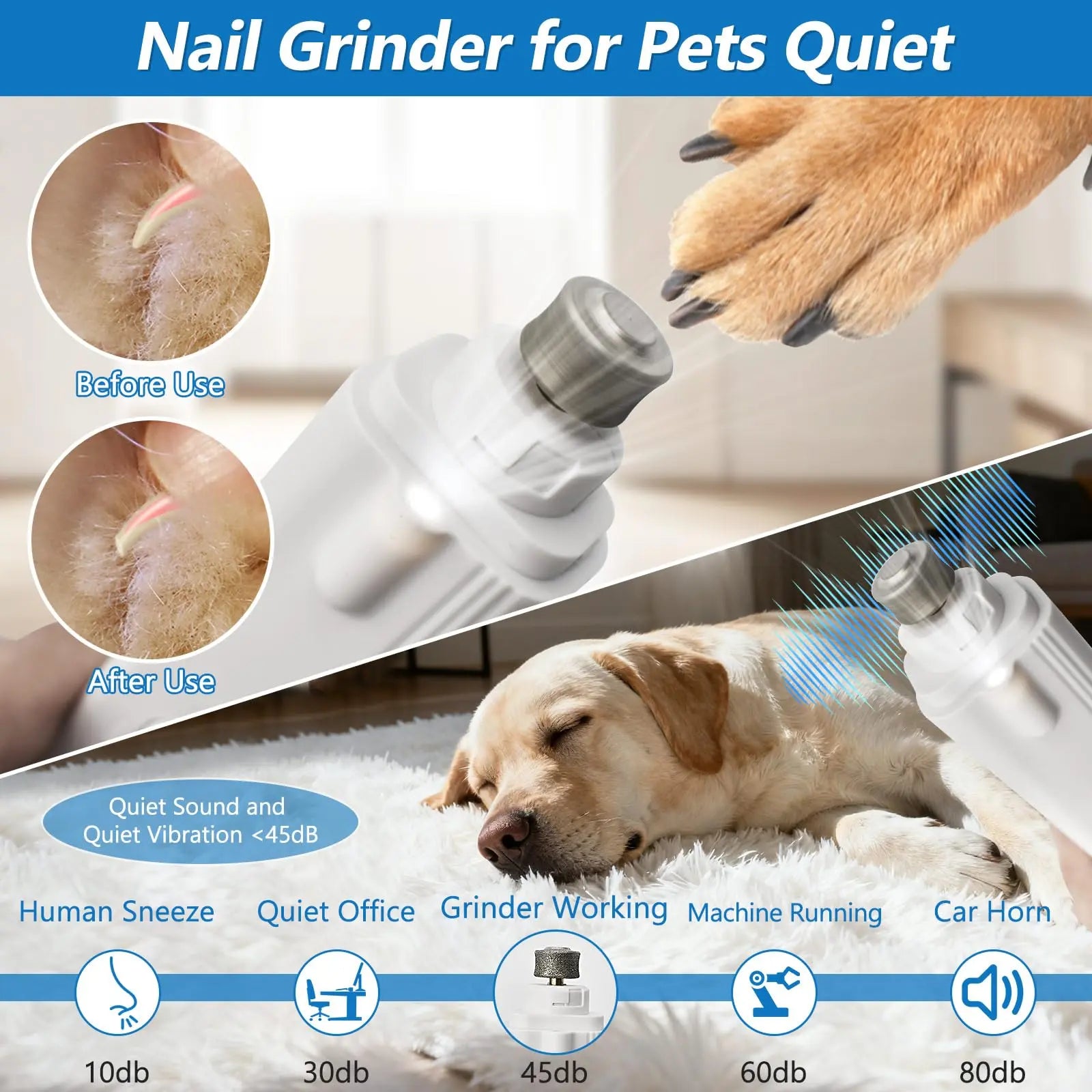 PetPulse Dual-Function LED Nail Grinder for Dogs and Cats - Precision Nail Trimmer with Ergonomic Non-Slip Handle for Safe Home Grooming