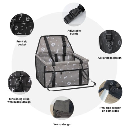 Pet Car Seat - Foldable Safety Booster for Cats and Dogs | Breathable, Easy-to-Clean Design with Spacious Interior | Compatible with Front and Back Seats, Simple Assembly