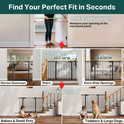 Adjustable Baby Gate for Stairs (29.7-40.6") - Award-Winning Dog Gate for Doorways with Pressure-Mounted Auto-Close Design, Indoor Safety Child Gate Featuring Convenient Walk-Through Door, Black