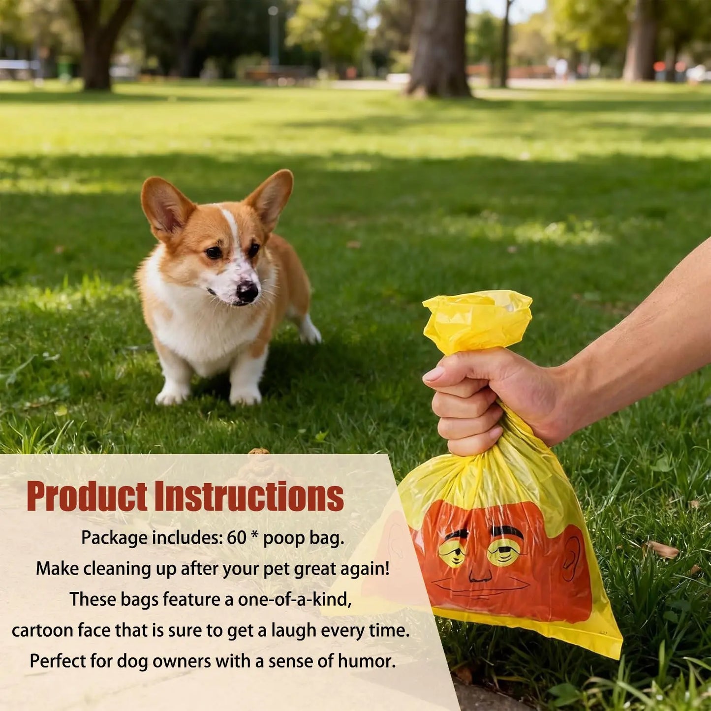 Humorous Dog Waste Bags - 60 Count Rolls, Novelty Pet Waste Disposal Bags, Loose Roll Packaging