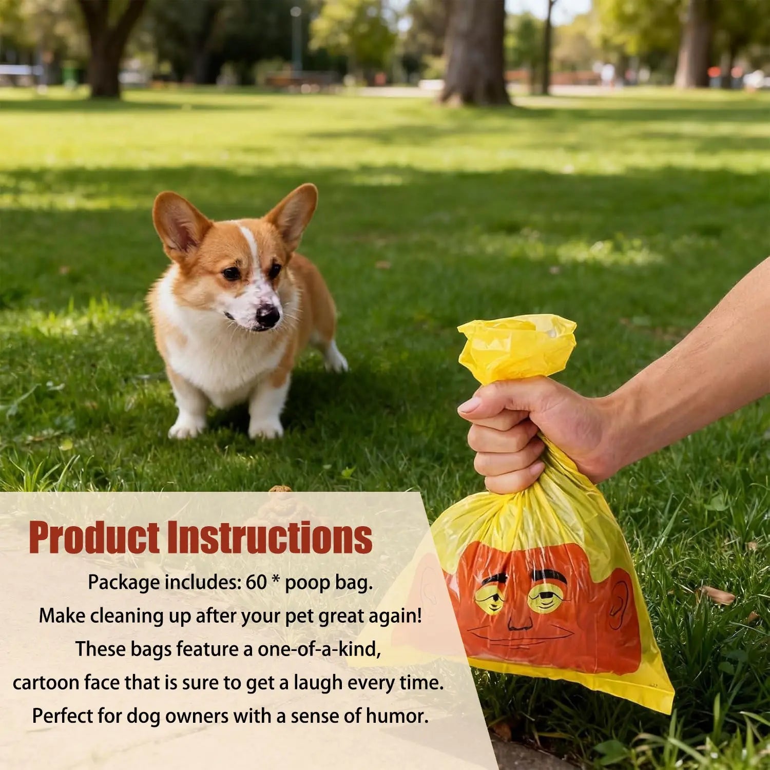 Humorous Dog Waste Bags - 60 Count Rolls, Novelty Pet Waste Disposal Bags, Loose Roll Packaging