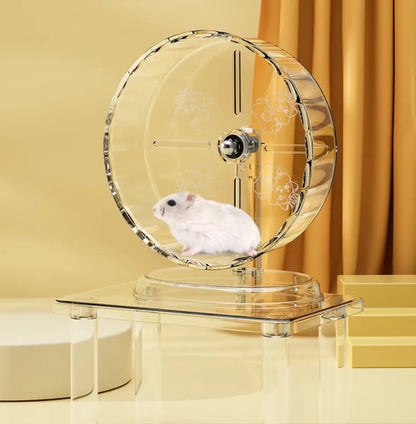 Transparent Silent Hamster Wheel with Double Bearings | Quiet Exercise Wheel for Syrian Hamsters | Durable Clear Acrylic Pet Accessory for Noiseless Nighttime Activity