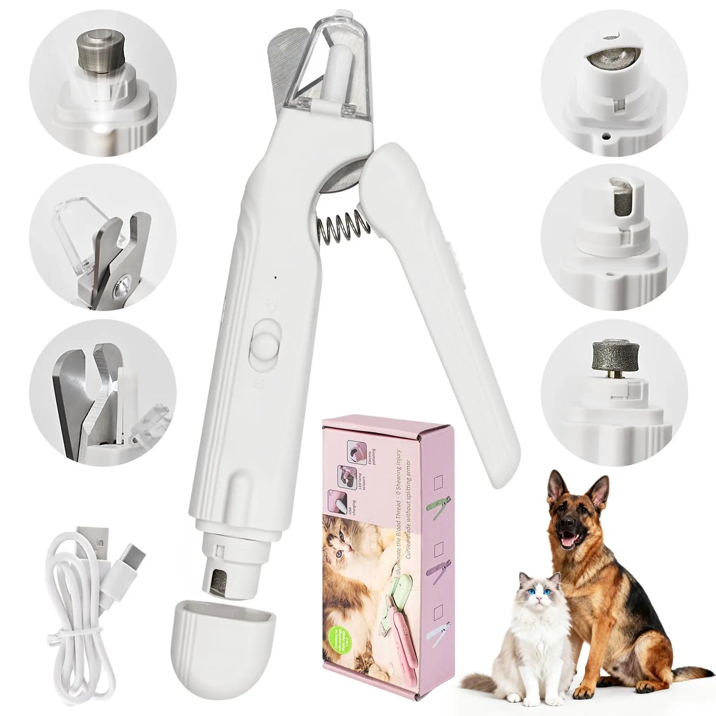 PetPulse Dual-Function LED Nail Grinder for Dogs and Cats - Precision Nail Trimmer with Ergonomic Non-Slip Handle for Safe Home Grooming