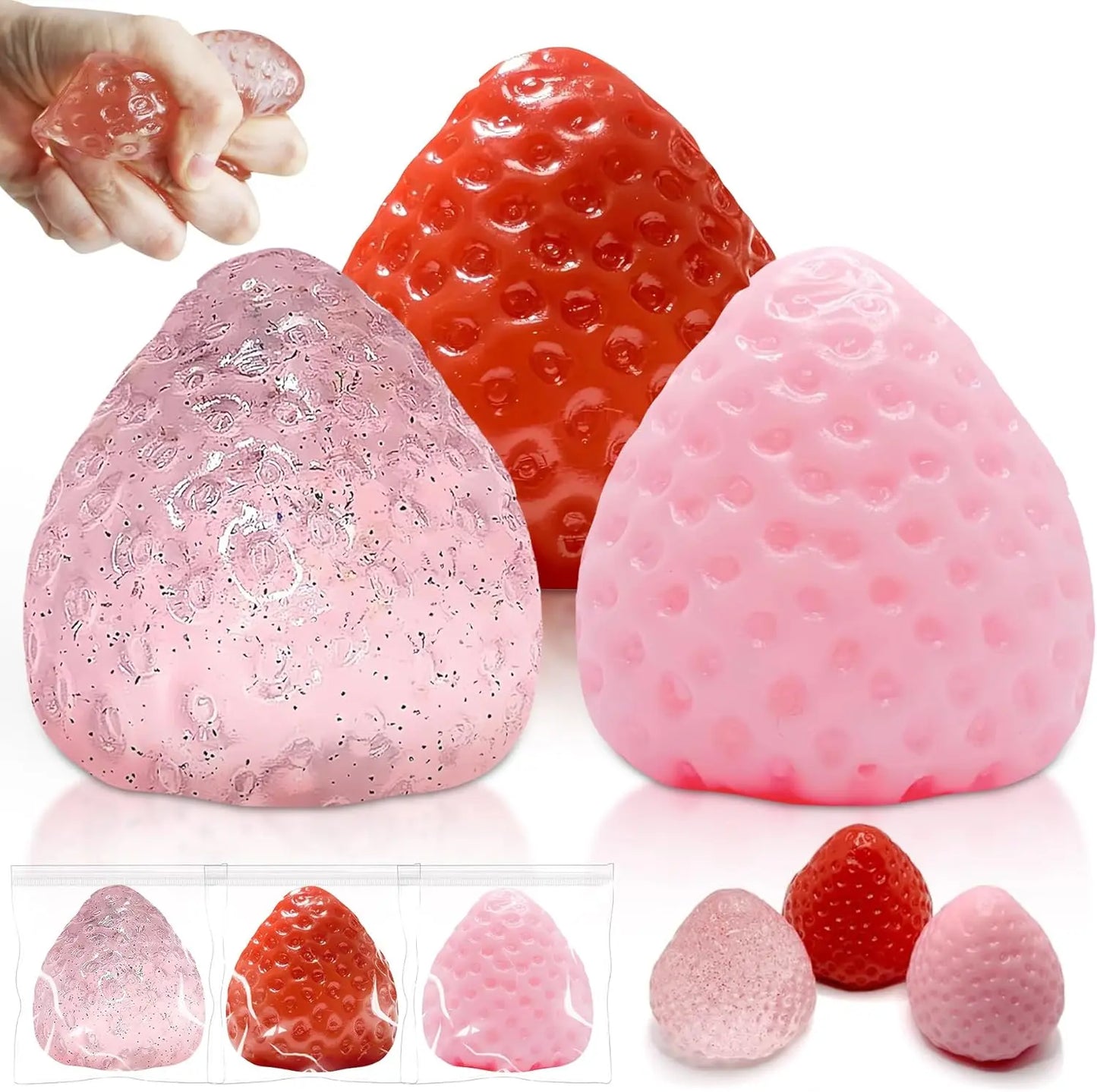 Extra Large 5-Inch Taba Squishy Hamster Strawberry Stress Balls – Vanilla Strawberry Butter Slime, Set of 3 for All Ages