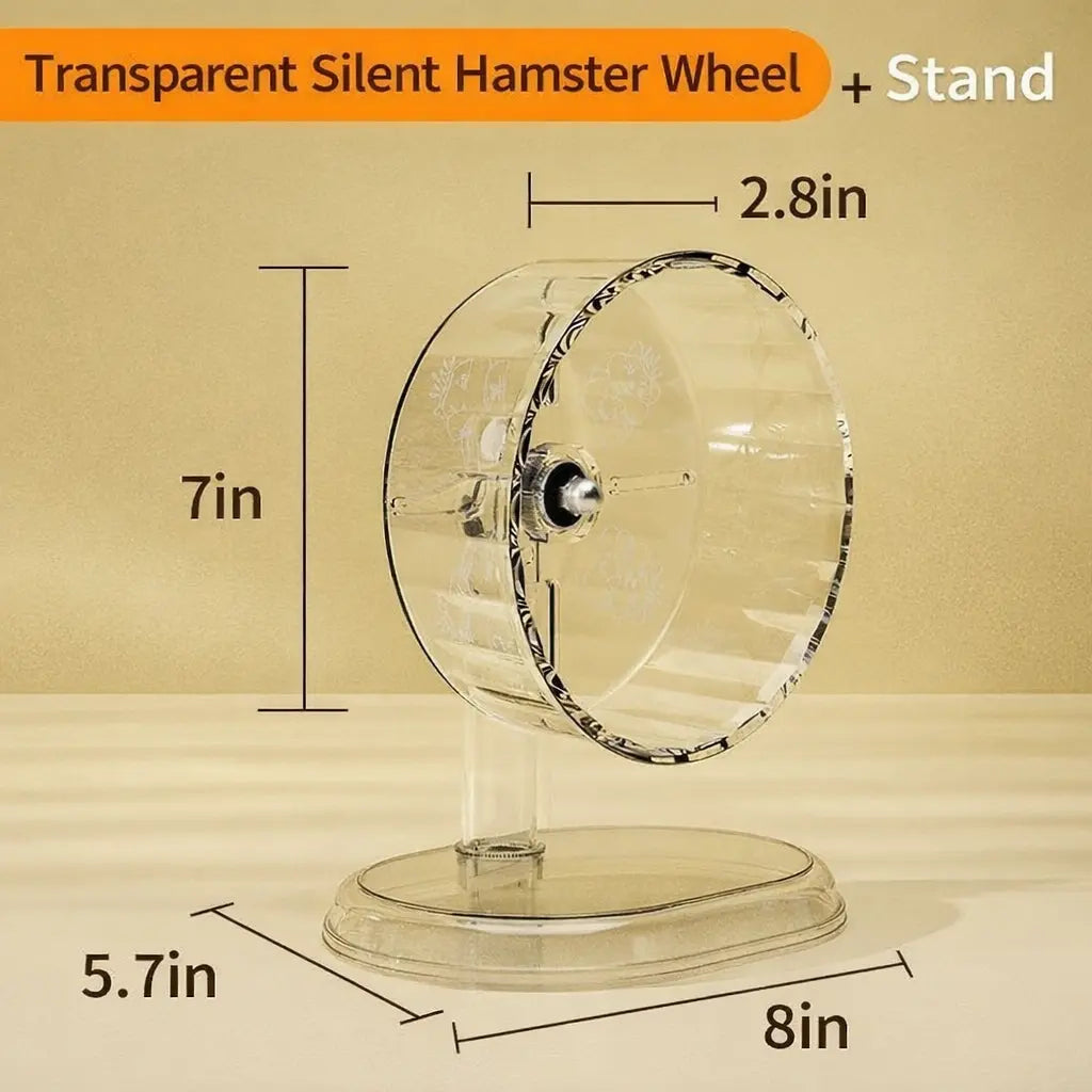Transparent Silent Hamster Wheel with Double Bearings | Quiet Exercise Wheel for Syrian Hamsters | Durable Clear Acrylic Pet Accessory for Noiseless Nighttime Activity