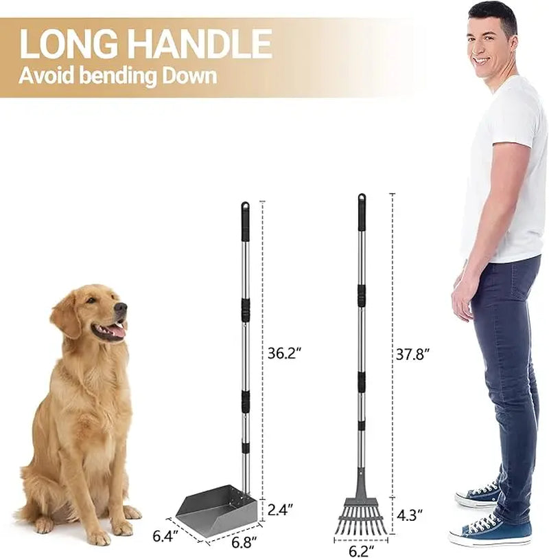 Professional Dog Waste Removal Set with Extra Large 9" x 9.5" Tray and 38" Adjustable Handle for Large Breeds - Durable Rust-Proof Metal and Aluminum Construction