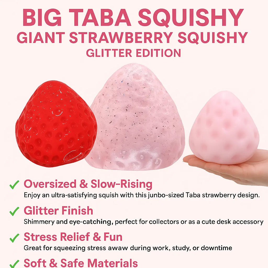 Extra Large 5-Inch Taba Squishy Hamster Strawberry Stress Balls – Vanilla Strawberry Butter Slime, Set of 3 for All Ages