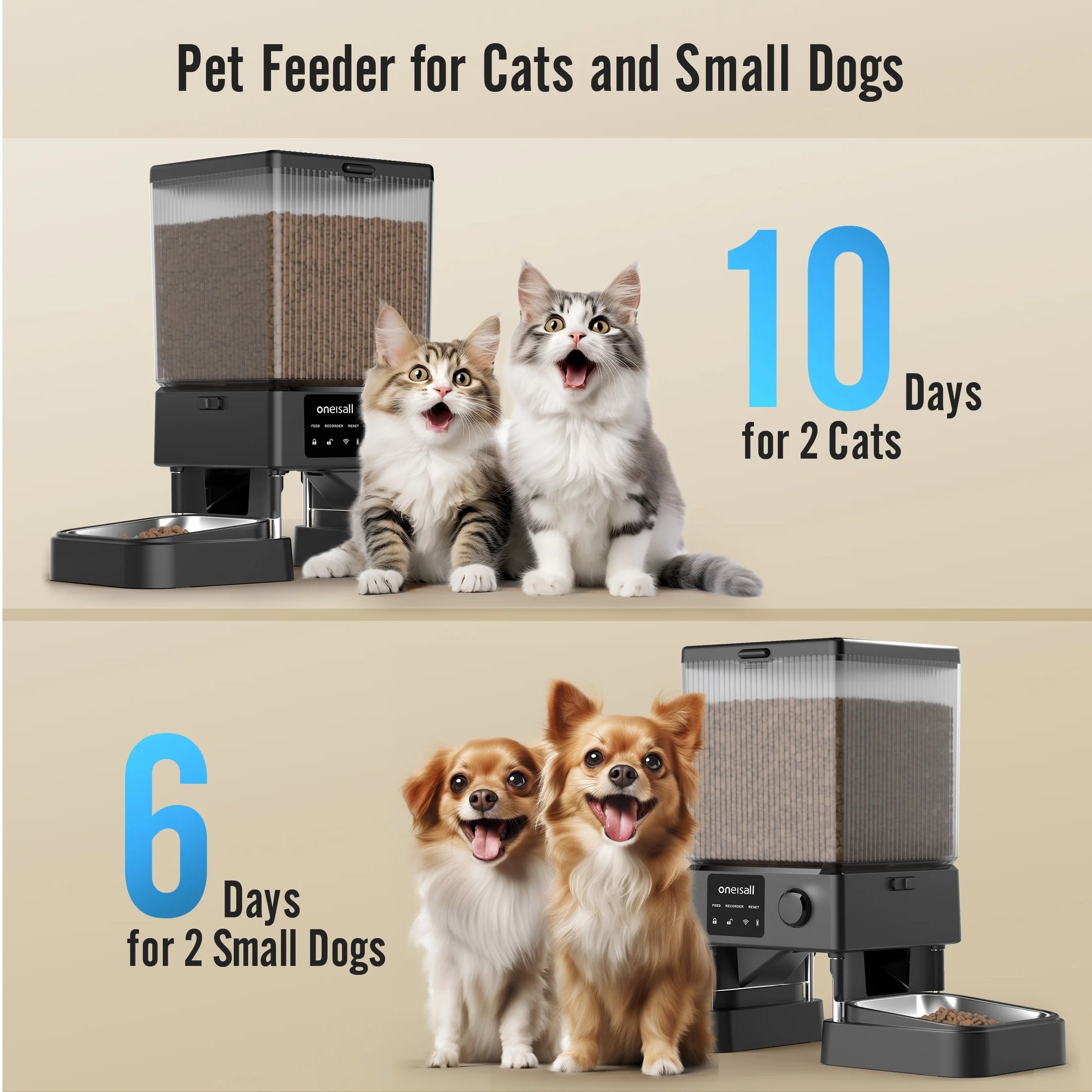 5L Wi-Fi Enabled Automatic Cat Feeder with App Control, PFD-002 PRO Dual Bowl Dispenser with Desiccant Bag, Scheduled Feeding for Two Cats or Small Dogs - Black