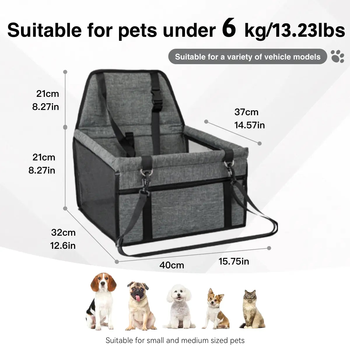 Pet Car Seat - Foldable Safety Booster for Cats and Dogs | Breathable, Easy-to-Clean Design with Spacious Interior | Compatible with Front and Back Seats, Simple Assembly