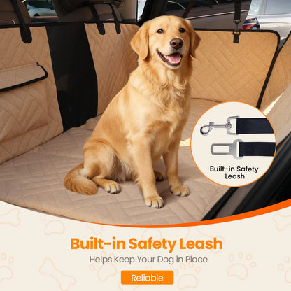 VALUXE Waterproof Dog Car Seat Cover for Large Dogs - Full-Cover Back Seat Protector, Foldable, Beige/Black