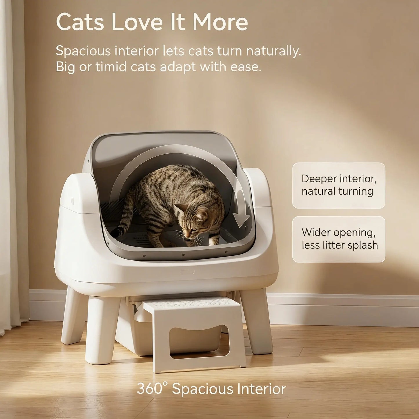 Petpivot Autoscooper 12 Lite Open Top Self-Cleaning Cat Litter Box with Advanced Safety Sensors and Accessible Design for Senior Cats