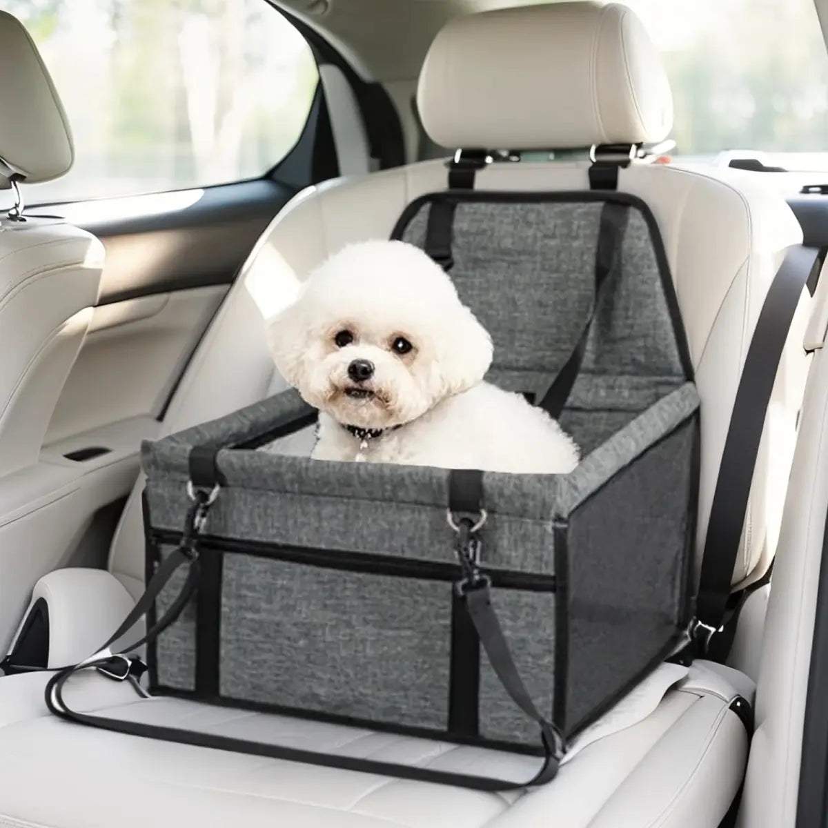 Pet Car Seat - Foldable Safety Booster for Cats and Dogs | Breathable, Easy-to-Clean Design with Spacious Interior | Compatible with Front and Back Seats, Simple Assembly