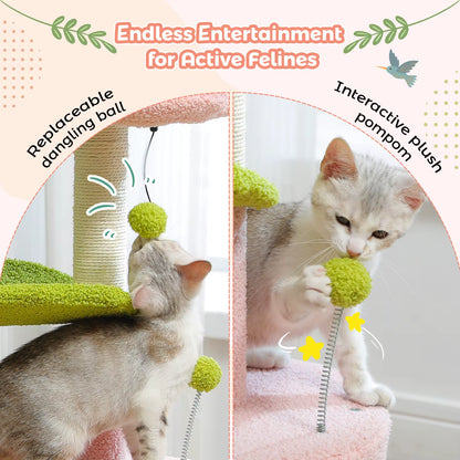 Cactus-Inspired Indoor Cat Tree with Curved Perch, Removable Top Bed, and Integrated Scratching Post