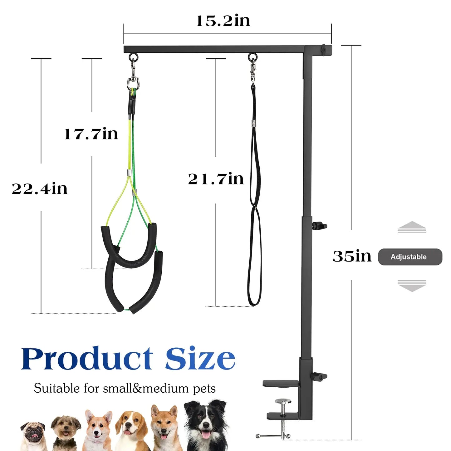 Pawaboo Professional Dog Grooming Table Arm with Clamp, 35" Adjustable Grooming Stand and Complimentary No-Sit Haunch Holder with Grooming Loop, Foldable Design for Small to Medium Pets