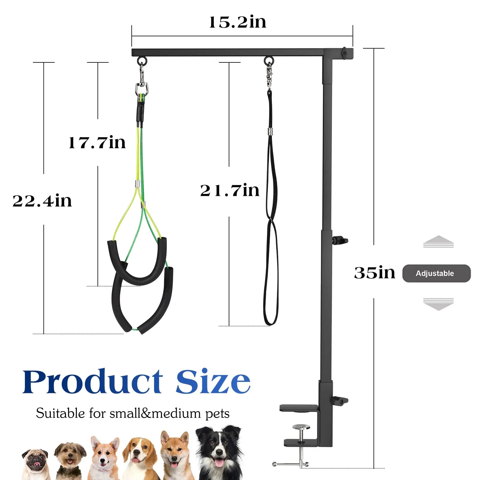 Pawaboo Professional Dog Grooming Table Arm with Clamp, 35" Adjustable Grooming Stand and Complimentary No-Sit Haunch Holder with Grooming Loop, Foldable Design for Small to Medium Pets
