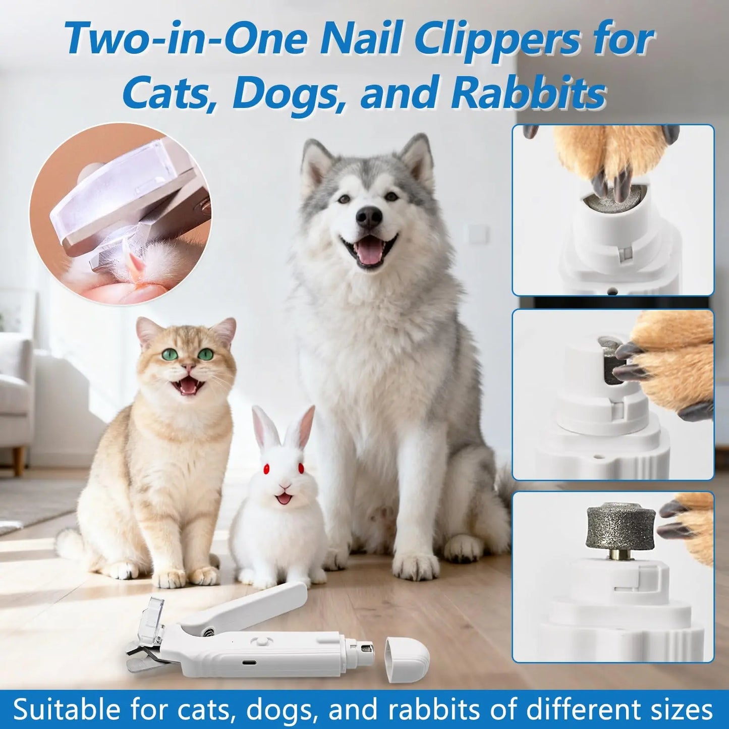PetPulse Dual-Function LED Nail Grinder for Dogs and Cats - Precision Nail Trimmer with Ergonomic Non-Slip Handle for Safe Home Grooming