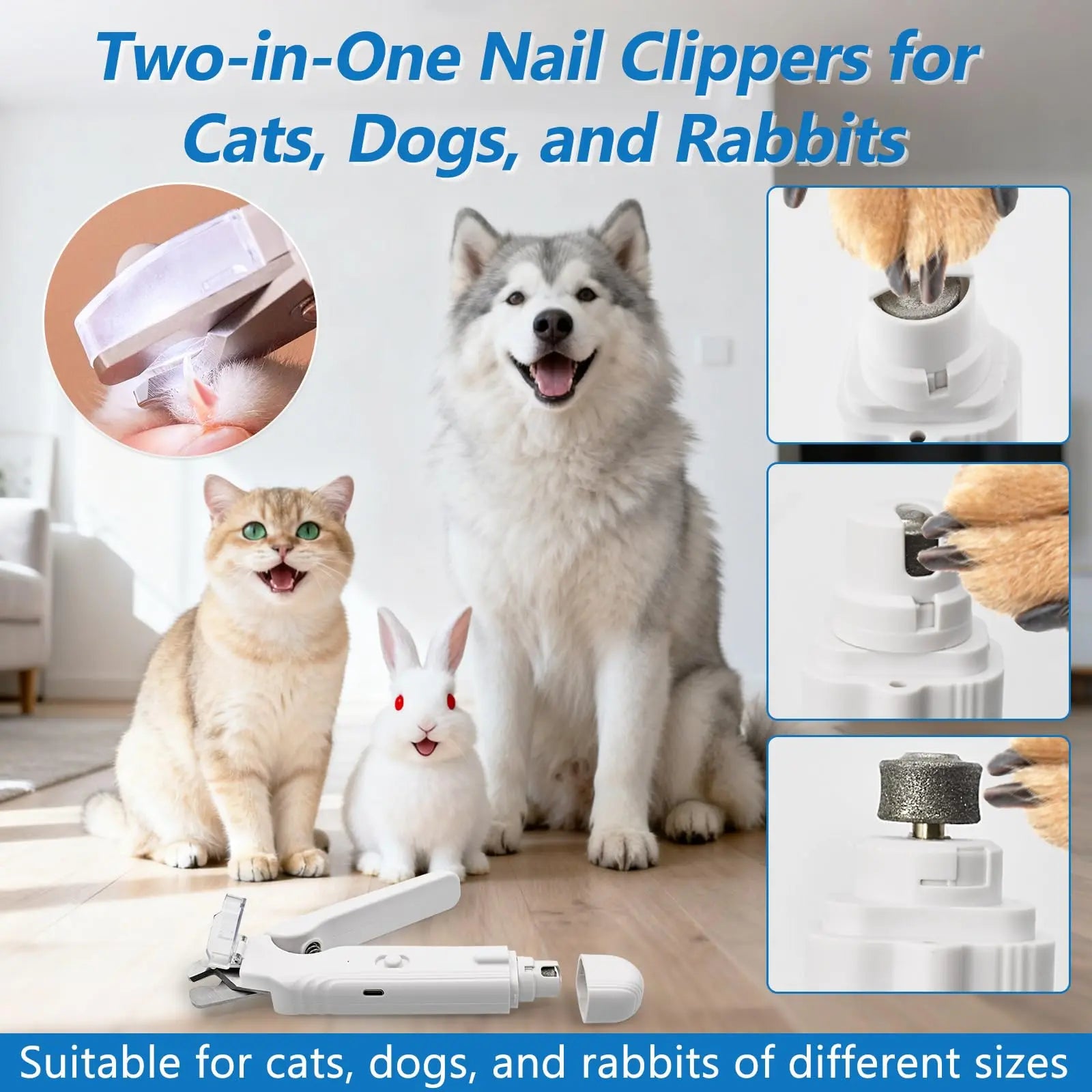PetPulse Dual-Function LED Nail Grinder for Dogs and Cats - Precision Nail Trimmer with Ergonomic Non-Slip Handle for Safe Home Grooming
