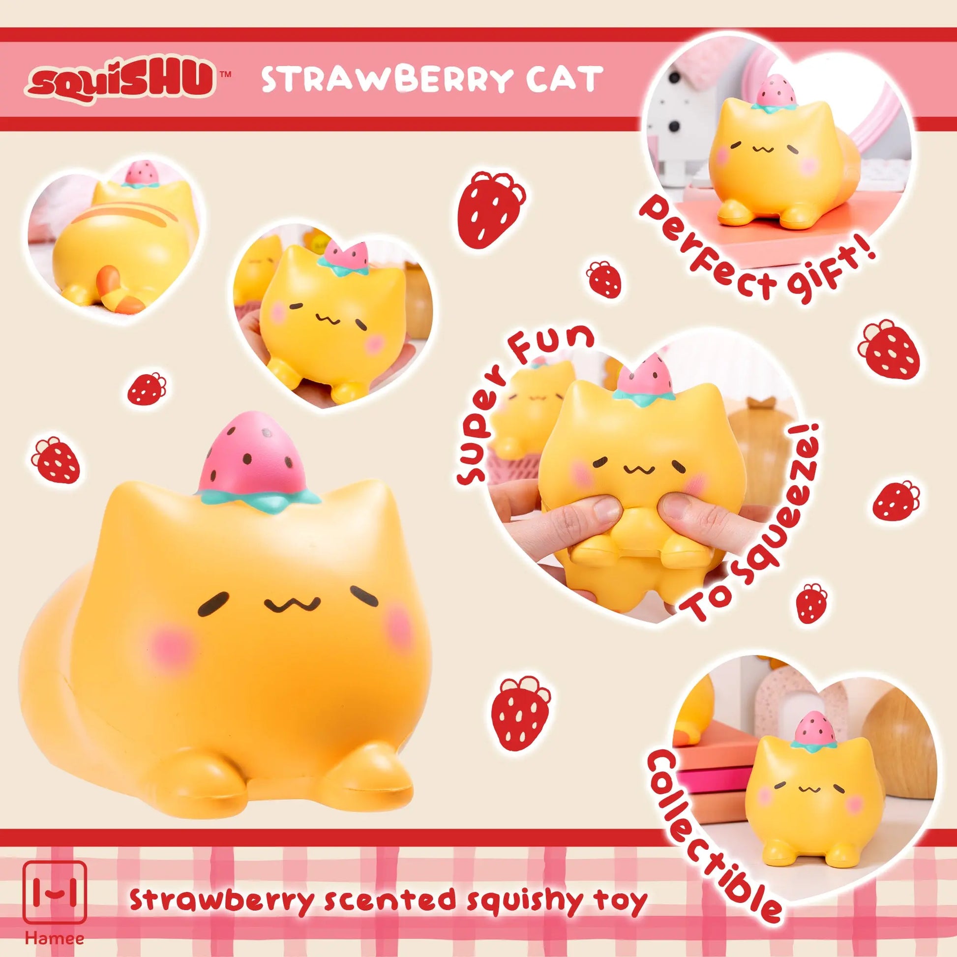 Hamee Original Squishu Jumbo Strawberry Cat - Collectible Slow-Rising Toy for Birthdays, Party Favors, and Stress Relief