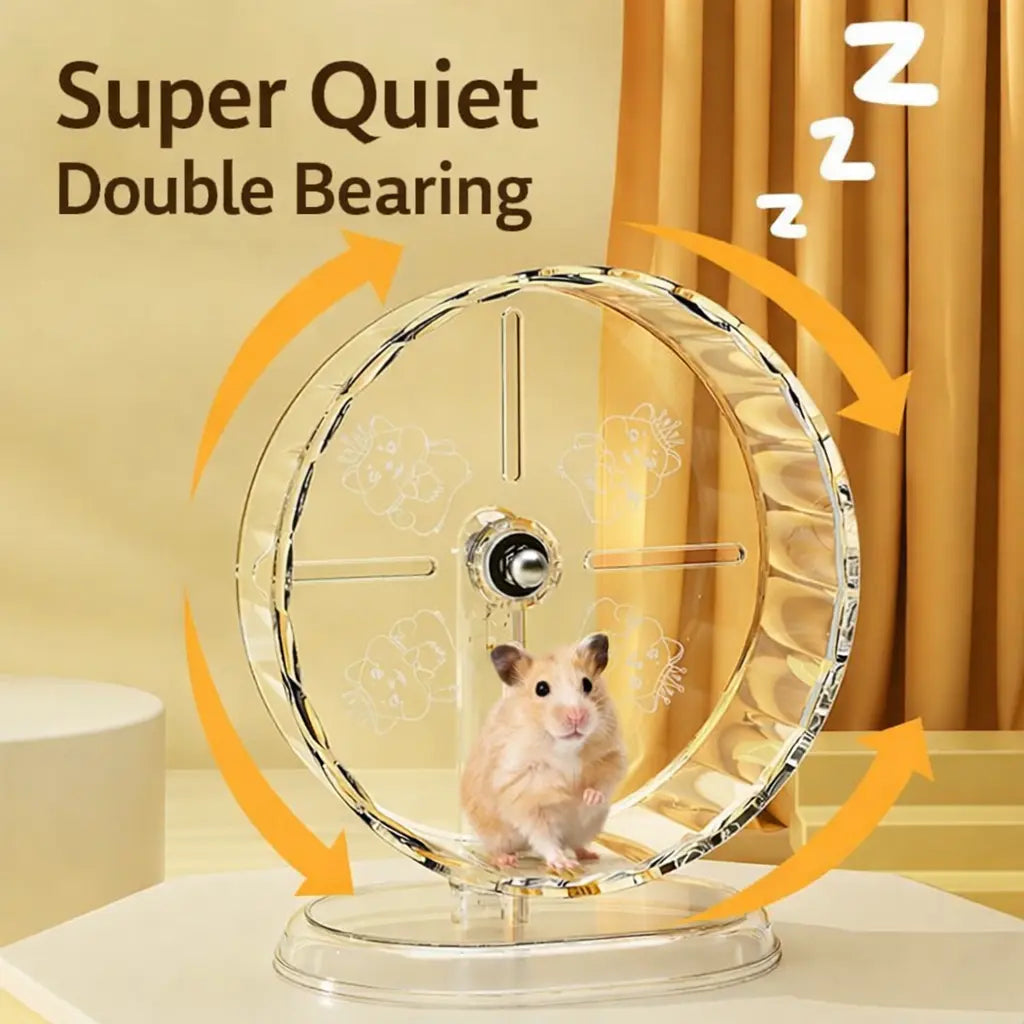 Transparent Silent Hamster Wheel with Double Bearings | Quiet Exercise Wheel for Syrian Hamsters | Durable Clear Acrylic Pet Accessory for Noiseless Nighttime Activity