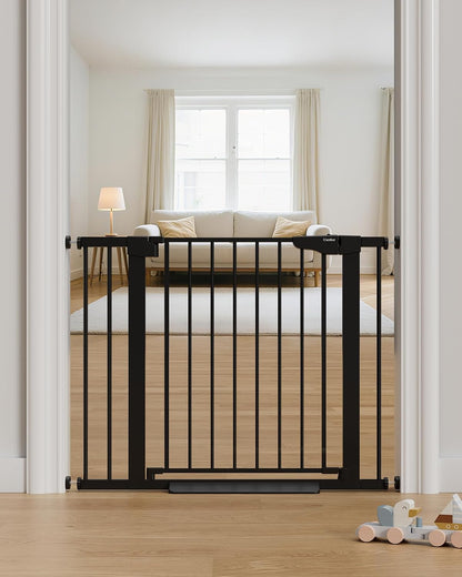 Adjustable Baby Gate for Stairs (29.7-40.6") - Award-Winning Dog Gate for Doorways with Pressure-Mounted Auto-Close Design, Indoor Safety Child Gate Featuring Convenient Walk-Through Door, Black