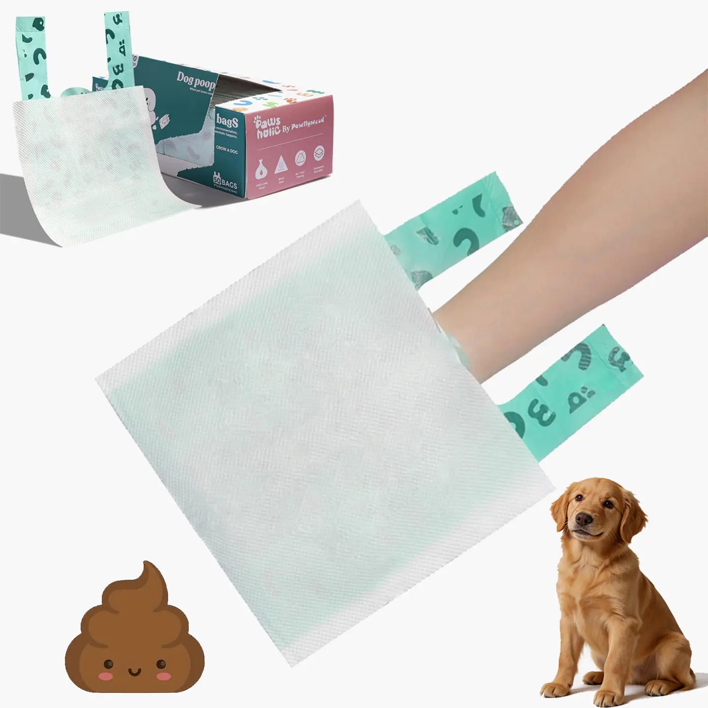 Eco-Friendly Double-Layer Dog Waste Bags with Paper Towels - 50 Count Value Pack, Leak-Proof and Durable for Travel, Walking, and Home Use