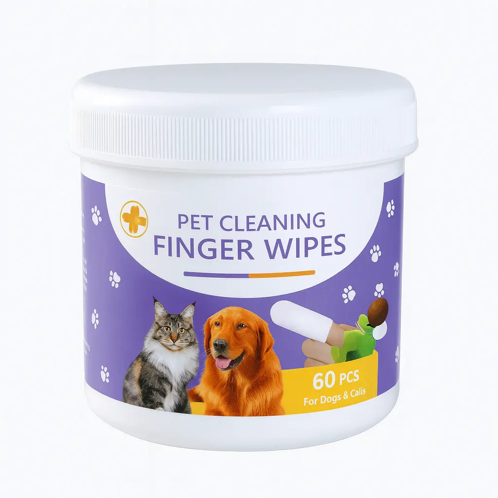 Bellepaws Pet Finger Cleaning Wipes - 60 Count | Chamomile, Honey & Aloe Infused | Gentle Multi-Purpose Wipes for Ears, Teeth & Paws | Deodorizing & Moisturizing Grooming Solution