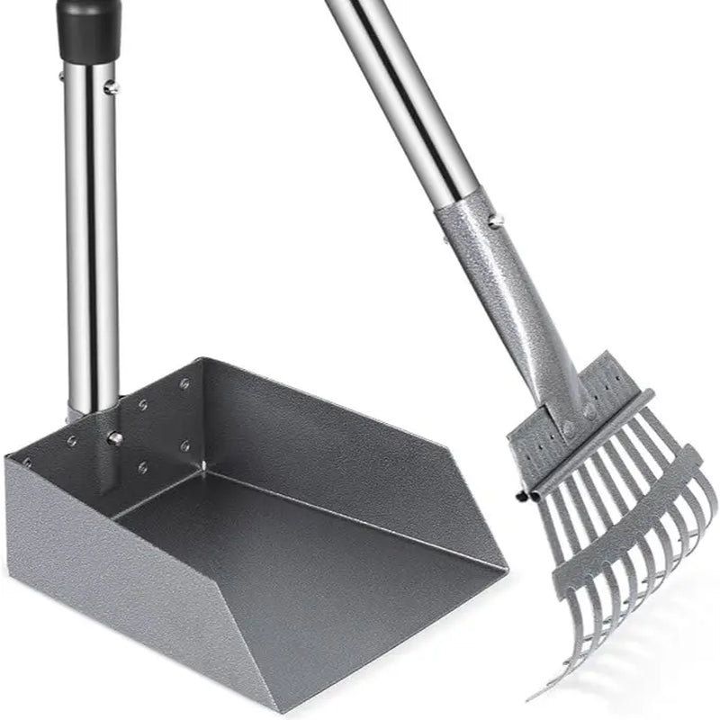 Professional Dog Waste Removal Set with Extra Large 9" x 9.5" Tray and 38" Adjustable Handle for Large Breeds - Durable Rust-Proof Metal and Aluminum Construction