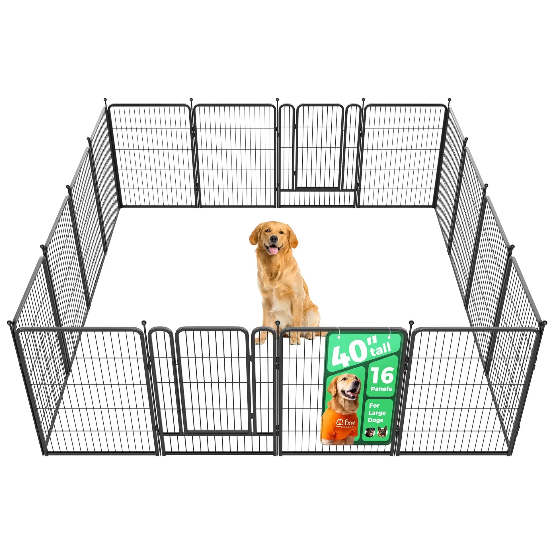 FXW Rollick Unleashed Dog Playpen for Indoor and Outdoor Use, Available in Heights of 40", 45", and 50" with 8 or 16 Panels for Medium and Large Dogs, Black/White│Patented Design, Summervibes