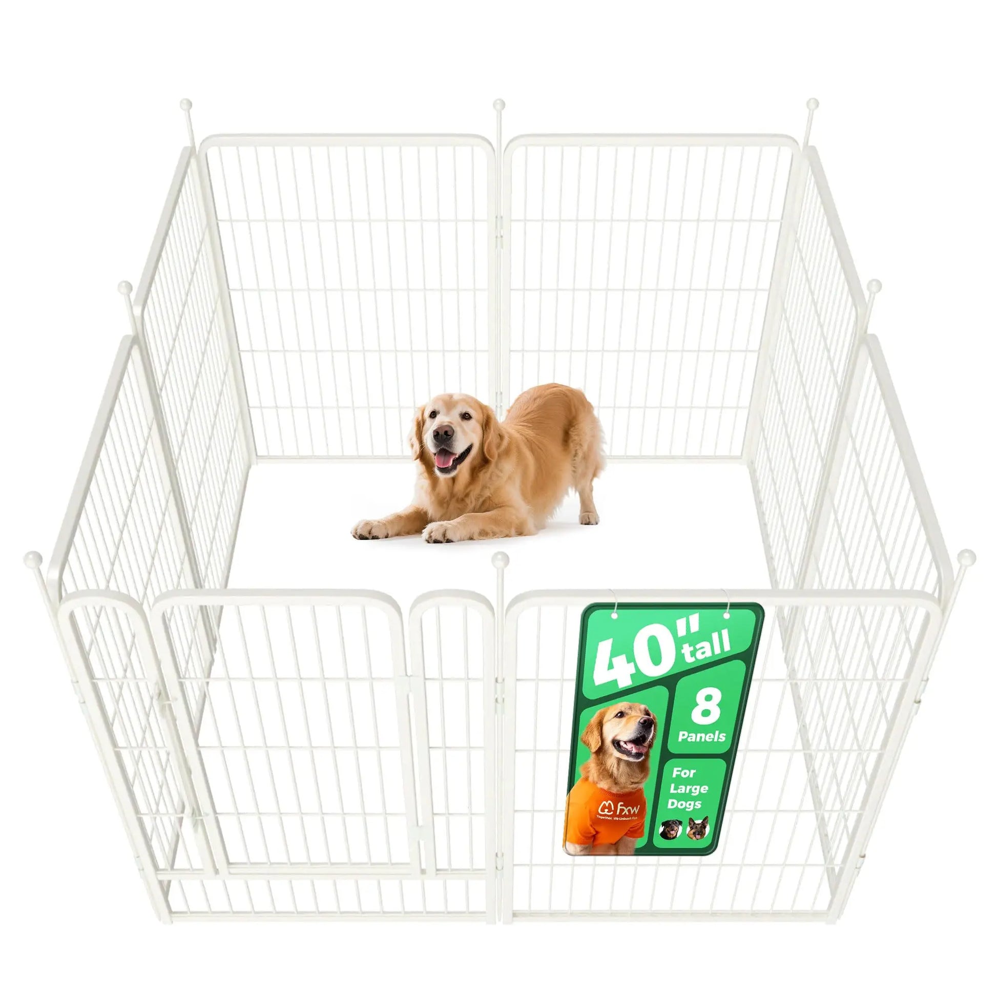FXW Rollick Unleashed Dog Playpen for Indoor and Outdoor Use, Available in Heights of 40", 45", and 50" with 8 or 16 Panels for Medium and Large Dogs, Black/White│Patented Design, Summervibes