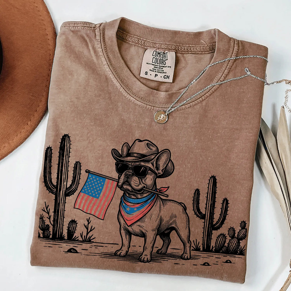 Patriotic Dog Shirt by Comfort Colors for Over 50 Breeds - Western Cowboy Tee, Ideal 4th of July Gift for Dog Lovers, USA Flag Design