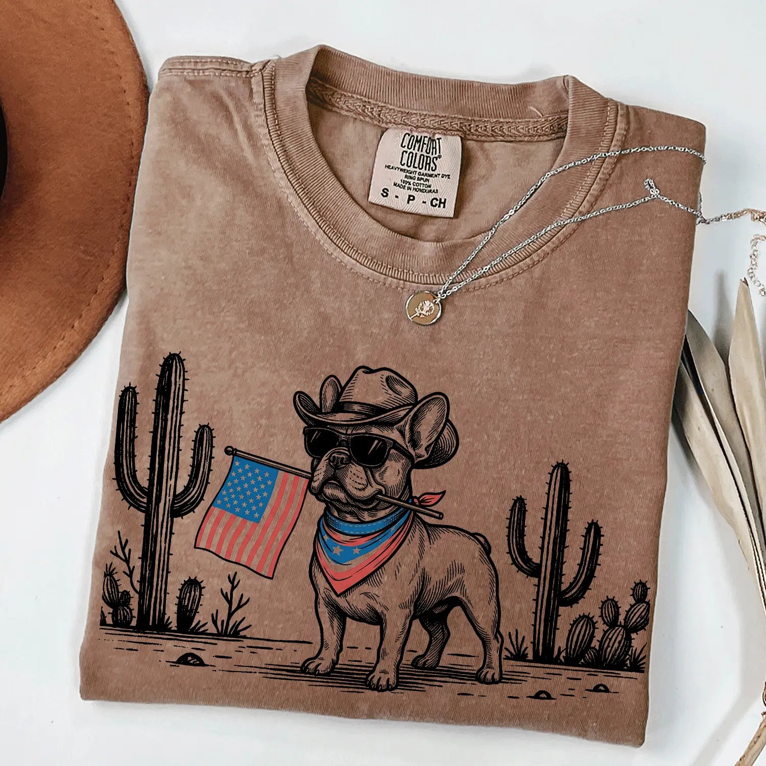 Patriotic Dog Shirt by Comfort Colors for Over 50 Breeds - Western Cowboy Tee, Ideal 4th of July Gift for Dog Lovers, USA Flag Design