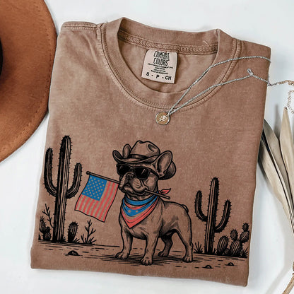 Patriotic Dog Shirt by Comfort Colors for Over 50 Breeds - Western Cowboy Tee, Ideal 4th of July Gift for Dog Lovers, USA Flag Design