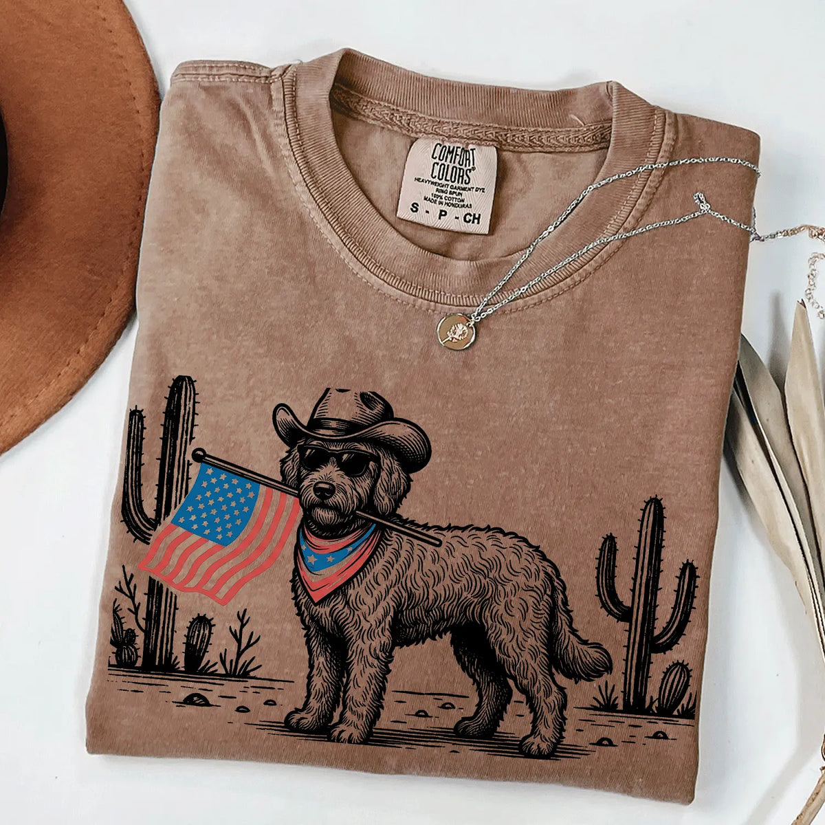 Patriotic Dog Shirt by Comfort Colors for Over 50 Breeds - Western Cowboy Tee, Ideal 4th of July Gift for Dog Lovers, USA Flag Design