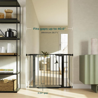 Adjustable Baby Gate for Stairs (29.7-40.6") - Award-Winning Dog Gate for Doorways with Pressure-Mounted Auto-Close Design, Indoor Safety Child Gate Featuring Convenient Walk-Through Door, Black