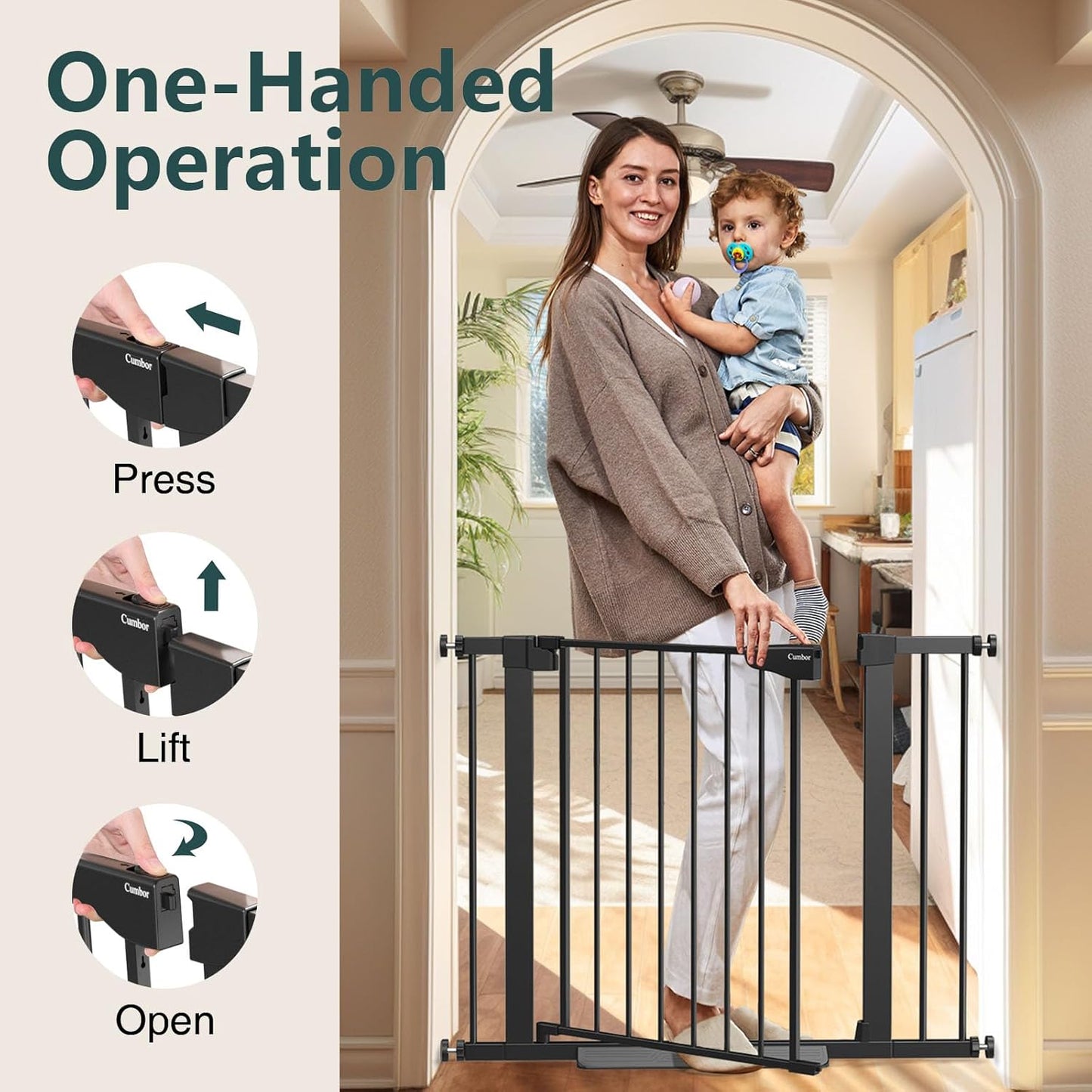 Adjustable Baby Gate for Stairs (29.7-40.6") - Award-Winning Dog Gate for Doorways with Pressure-Mounted Auto-Close Design, Indoor Safety Child Gate Featuring Convenient Walk-Through Door, Black