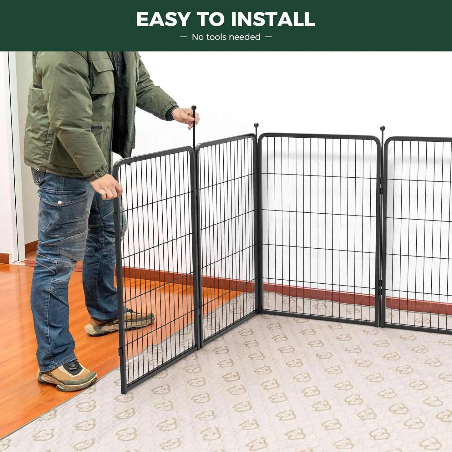 FXW Rollick Unleashed Dog Playpen for Indoor and Outdoor Use, Available in Heights of 40", 45", and 50" with 8 or 16 Panels for Medium and Large Dogs, Black/White│Patented Design, Summervibes