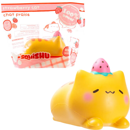 Hamee Original Squishu Jumbo Strawberry Cat - Collectible Slow-Rising Toy for Birthdays, Party Favors, and Stress Relief