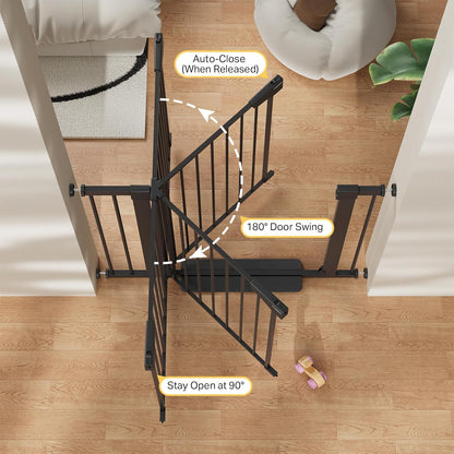 Adjustable Baby Gate for Stairs (29.7-40.6") - Award-Winning Dog Gate for Doorways with Pressure-Mounted Auto-Close Design, Indoor Safety Child Gate Featuring Convenient Walk-Through Door, Black