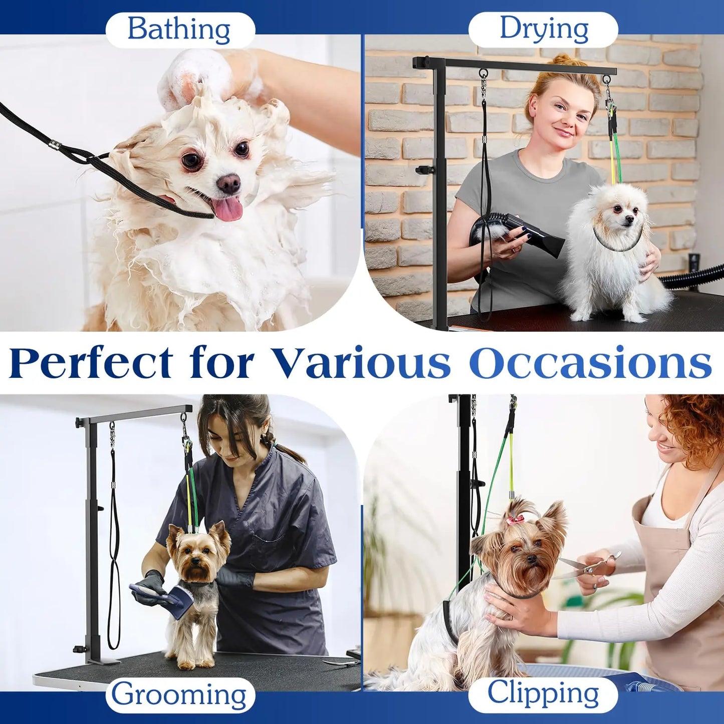 Pawaboo Professional Dog Grooming Table Arm with Clamp, 35" Adjustable Grooming Stand and Complimentary No-Sit Haunch Holder with Grooming Loop, Foldable Design for Small to Medium Pets
