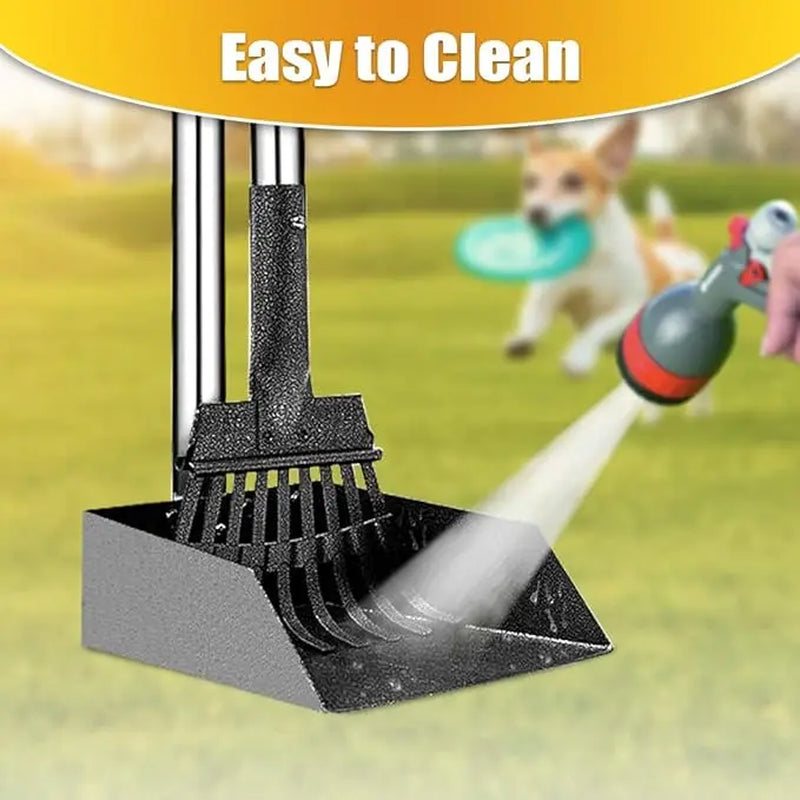 Professional Dog Waste Removal Set with Extra Large 9" x 9.5" Tray and 38" Adjustable Handle for Large Breeds - Durable Rust-Proof Metal and Aluminum Construction
