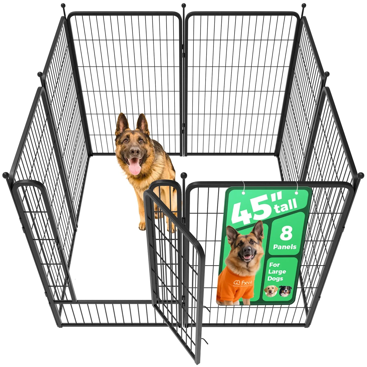 FXW Rollick Unleashed Dog Playpen for Indoor and Outdoor Use, Available in Heights of 40", 45", and 50" with 8 or 16 Panels for Medium and Large Dogs, Black/White│Patented Design, Summervibes