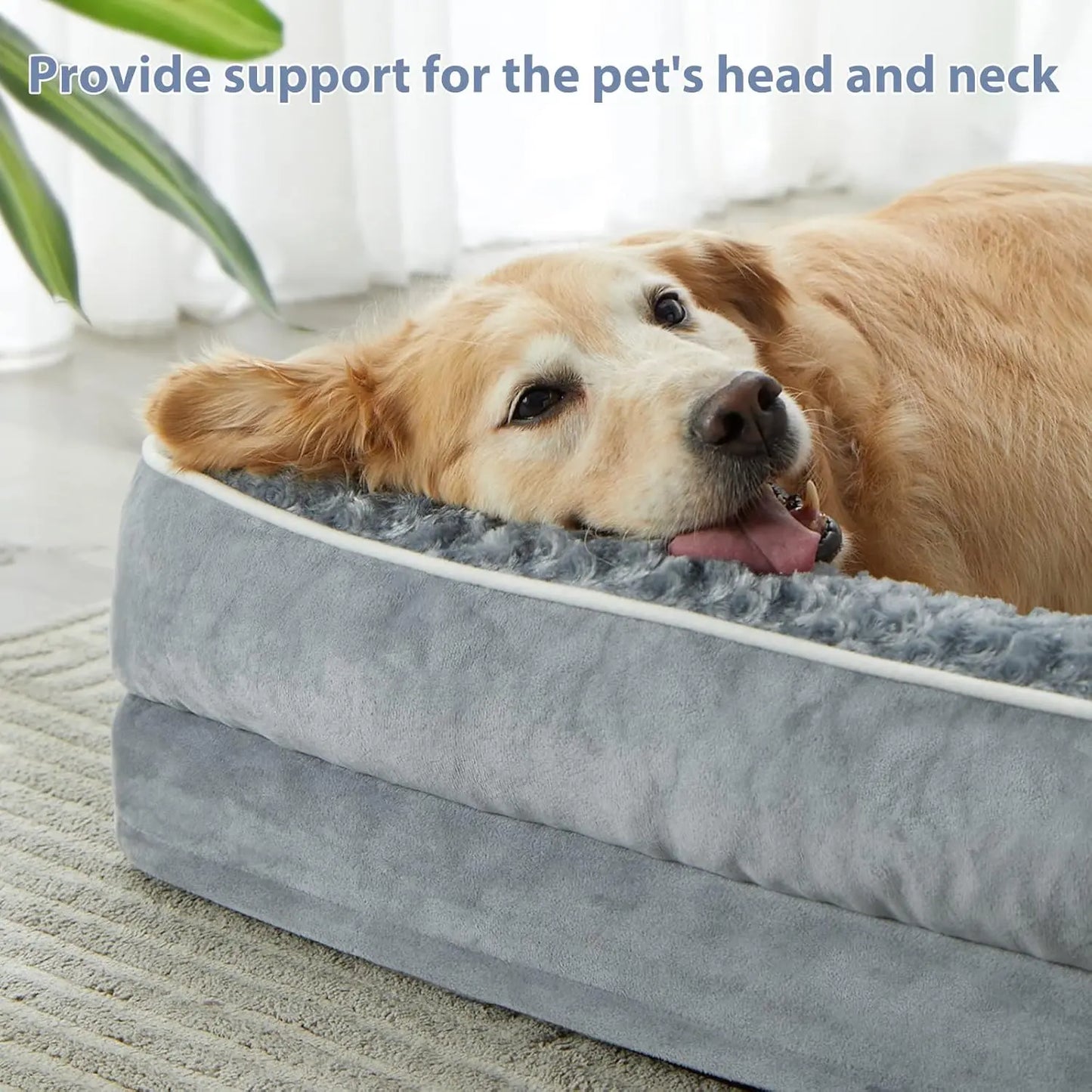 Premium Orthopedic L-Shaped Dog Bed for Large Breeds - Waterproof Velvet Sofa with Pressure Relief Foam, Joint Support, Removable and Washable Cover, Self-Warming Surface, and Non-Slip Base