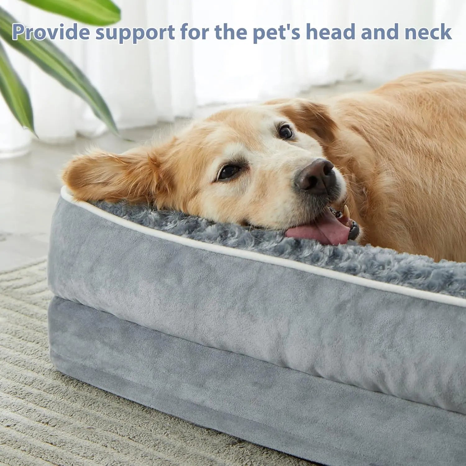 Premium Orthopedic L-Shaped Dog Bed for Large Breeds - Waterproof Velvet Sofa with Pressure Relief Foam, Joint Support, Removable and Washable Cover, Self-Warming Surface, and Non-Slip Base