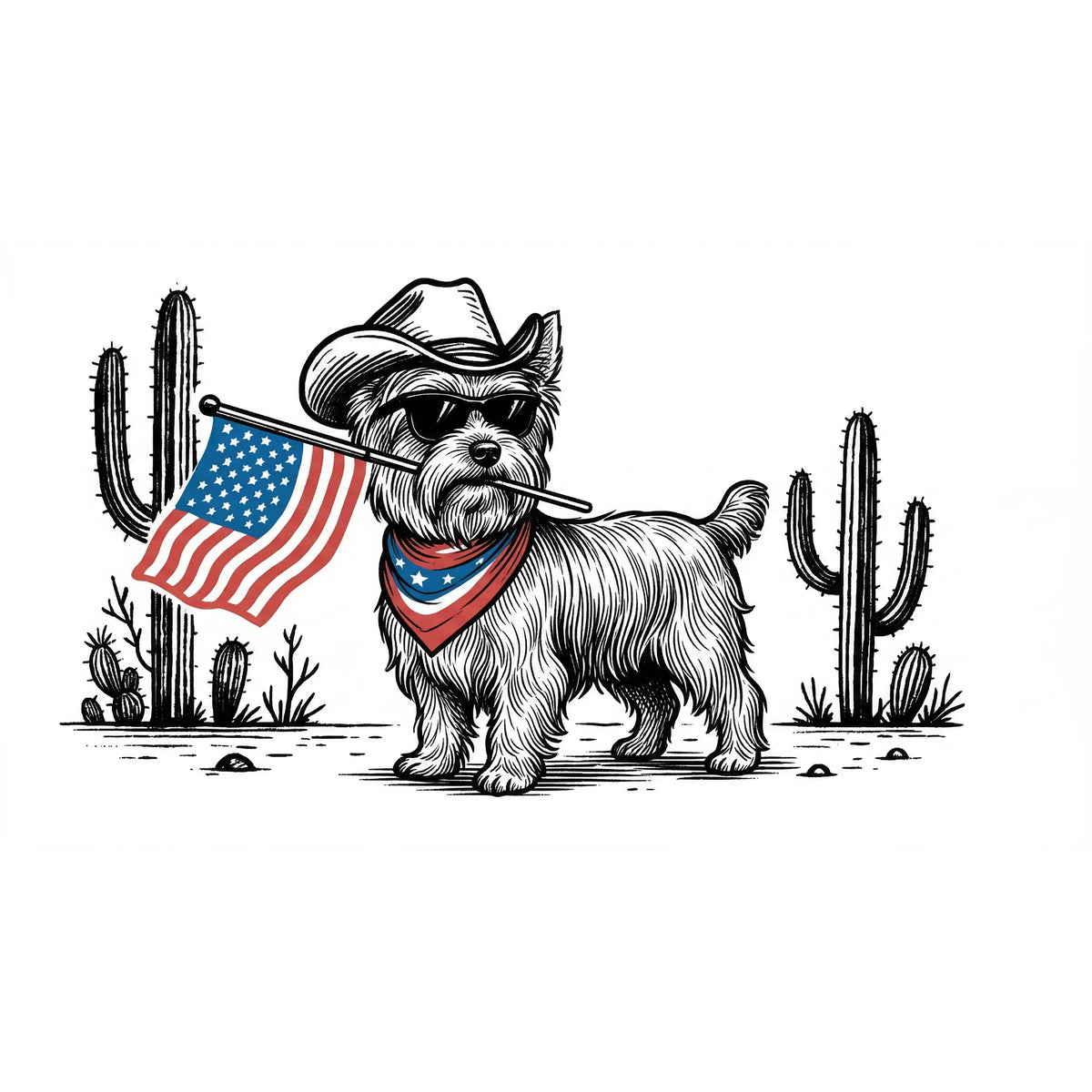 Patriotic Dog Shirt by Comfort Colors for Over 50 Breeds - Western Cowboy Tee, Ideal 4th of July Gift for Dog Lovers, USA Flag Design