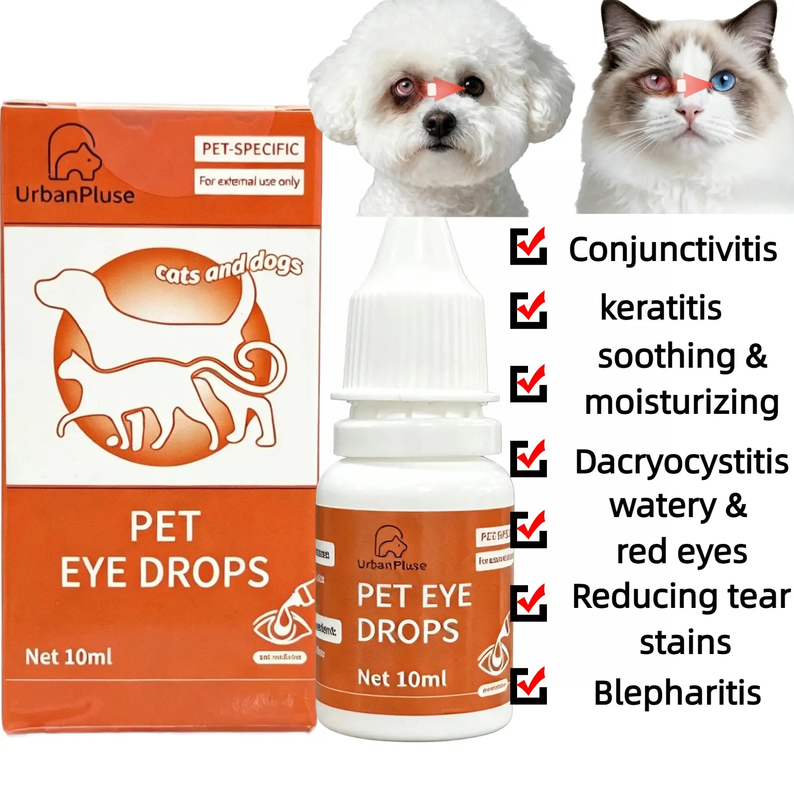Veterinary Eye Drops and Infection Treatment for Dogs and Cats - Alleviate Infections, Allergies, Dry Eyes, and Pink Eye; Tear Stain Cleaner and Eye Rinse for Kittens