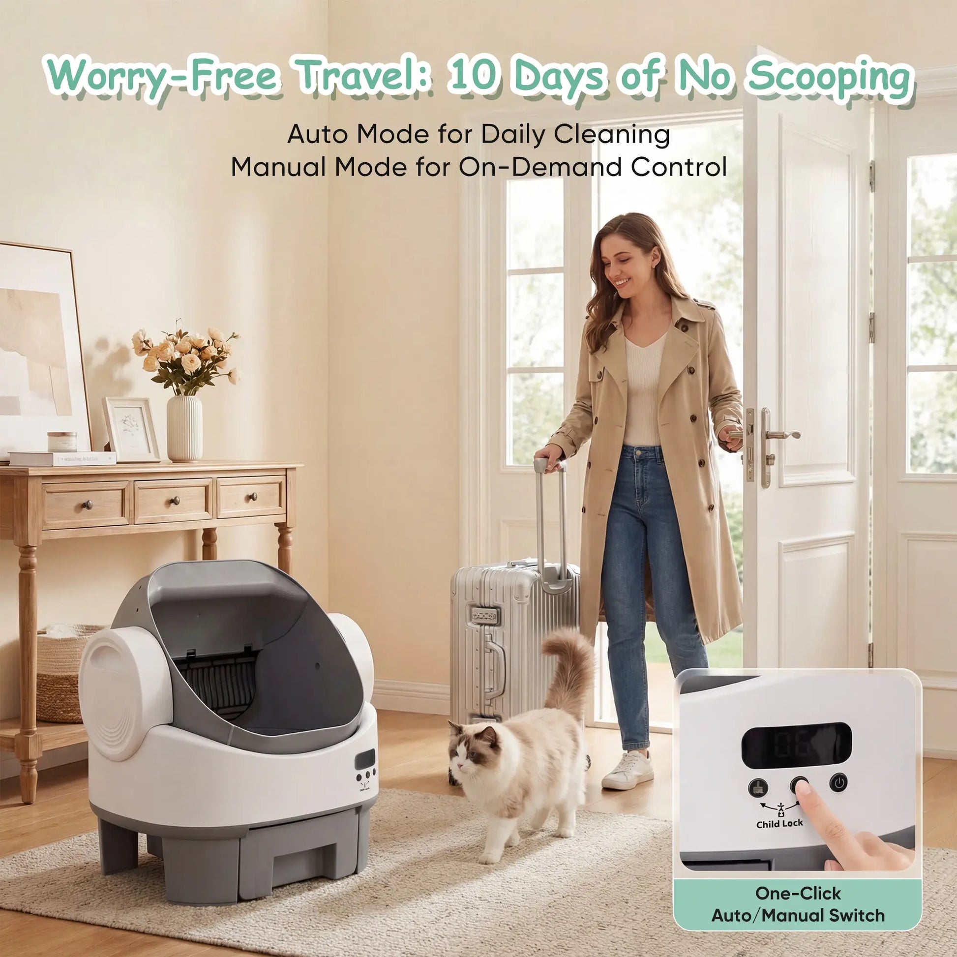Warcat Advanced Automatic Open-Top Cat Litter Box with Streamlined Self-Cleaning System and Enhanced Safety Sensors for Convenient Usage