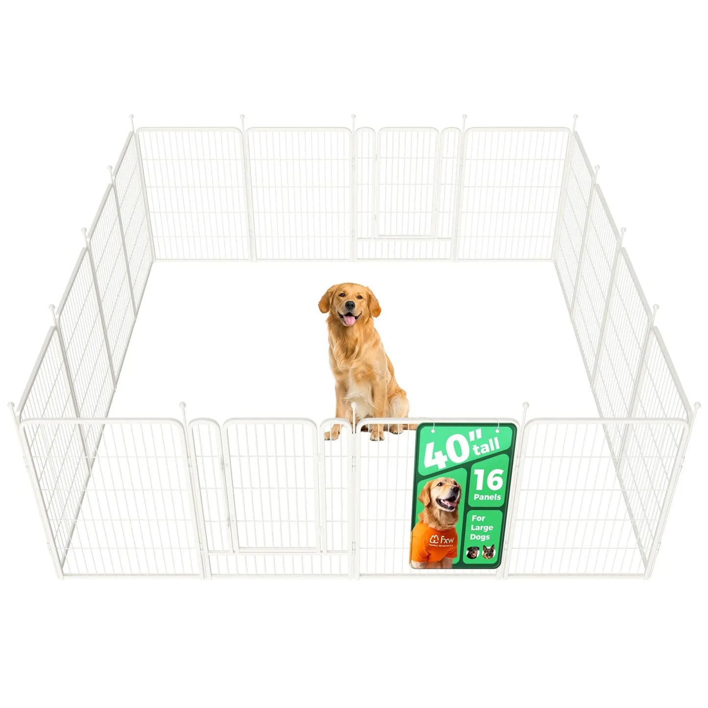 FXW Rollick Unleashed Dog Playpen for Indoor and Outdoor Use, Available in Heights of 40", 45", and 50" with 8 or 16 Panels for Medium and Large Dogs, Black/White│Patented Design, Summervibes